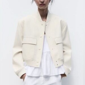 Zara Cream Bomber Jacket with Ribbed Cuffs size small LIKE NEW
